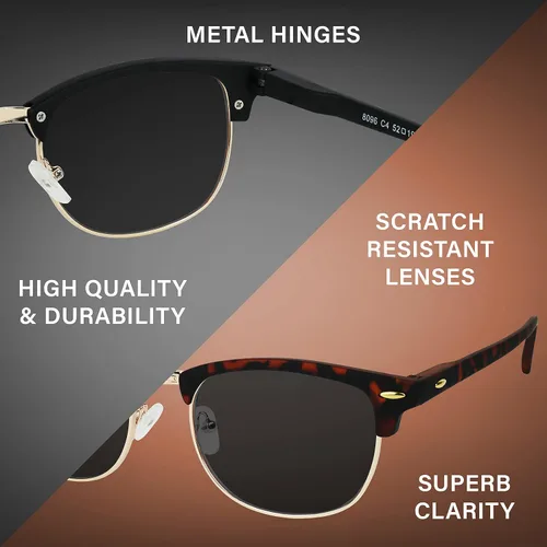 Vista 3 de Yogo Vision Lentes de sol polarizados para mujeres y hombres, semi sin montura retro, clásicas, de moda, 100% protección UV (paquete de 3)