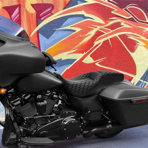 Vista 6 de Asiento de conductor, pasajero y piloto - SLMOTO Asiento de motocicleta de una pieza para 2 personas, compatible con Harley Touring Road King CVO