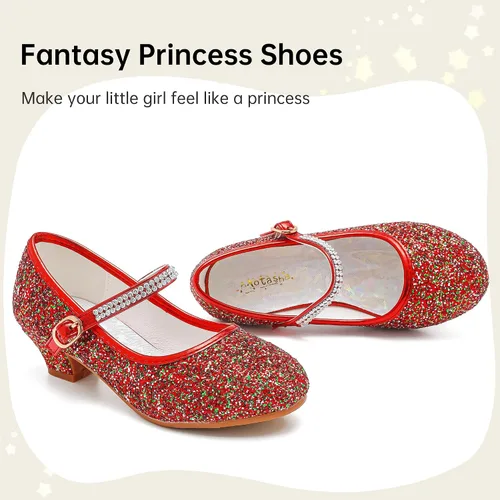 Vista 4 de Motasha Zapatos de vestir para niñas pequeñas, zapatos de princesa con flores, tacones bajos, fiesta, boda, para niños pequeños y grandes