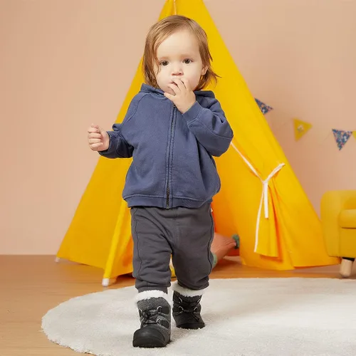 Vista 2 de BMCiTYBM Botas de nieve para bebés y niños pequeños, zapatos de invierno para niños y niñas, zapatos de bebé de piel sintética para clima frío