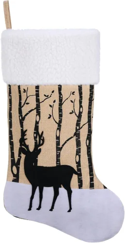 Vista 8 de Calcetín de Navidad rústico de arpillera de 20 pulgadas con diseño de cardenal, decoración de repisa de chimenea, cardenal rojo navideño Birch