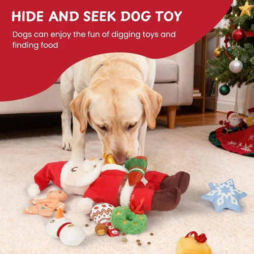 Vista 4 de Nocciola Hide and Seek - Juguetes de Navidad para perros de Papá Noel: 9 paquetes de regalos de vacaciones divertidos rellenos chirriantes arrugados