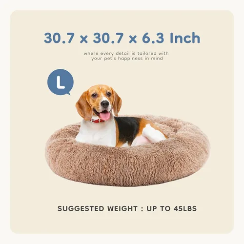 Vista 3 de DUMOS Cama redonda de felpa de piel sintética mullida para perros grandes, lavable a máquina, de 30.7 x 30.7 pulgadas, cama redonda antideslizante