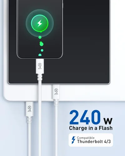 Vista 2 de Cable Matters [Certificado USB-IF] Cable de carga USB C de 240 W, 6.6 pies, color blanco Datos de 480 Mbps, sin soporte de video, cable de carga
