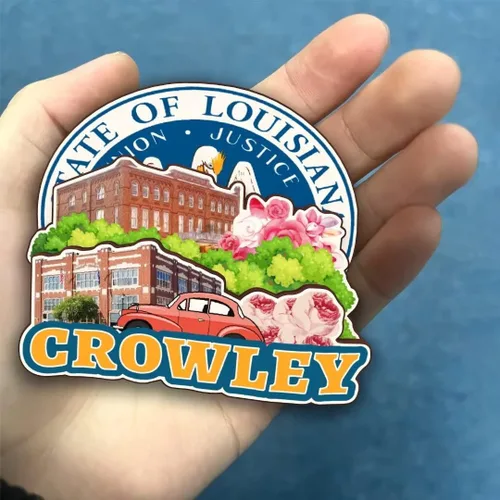 Vista 4 de Crowley Louisiana USA America - Imán de madera para nevera, colección de madera 3D, hecho a mano, recuerdos de la ciudad, imán para nevera