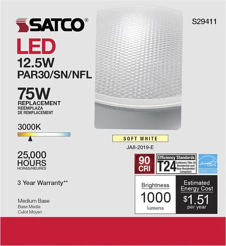 Vista 7 de Satco S29411 12.5 vatios; LED PAR30SN; 3000 K; paquete de 6 cumple con California