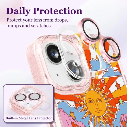 Vista 2 de Compatible para iPhone 13 Funda Linda Estética - Funda de Teléfono Rosa con Protector de Cámara - Diseño de Cubierta con Estampado de Hongos