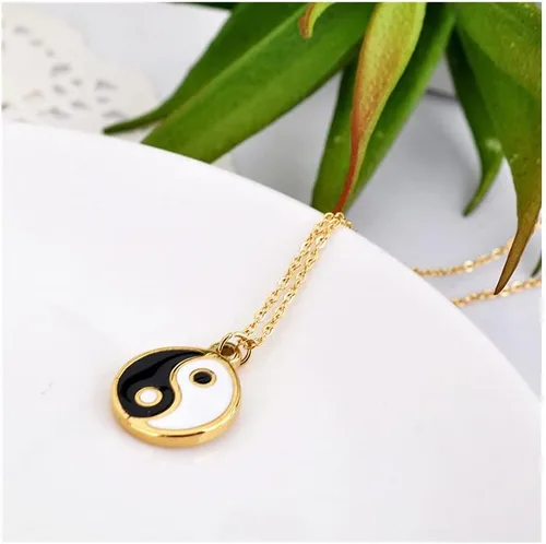 Vista 3 de Collar con colgante de Yin Yang de oro y plata para parejas