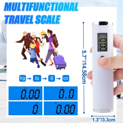 Vista 4 de Báscula digital de equipaje para viaje, báscula de peso de mano para equipaje con función de tara, peso de equipaje de viaje de 110 libras, báscula