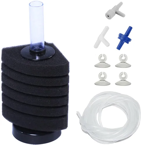 Vista 9 de AQUANEAT Filtro de Esponja para Acuario Alimentado por Aire, Filtro de Burbujas Biológicas para Tanque de Peces con Tubo de Línea Aérea, Válvulas