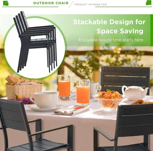 Vista 4 de AECOJOY 4 sillas de comedor al aire libre, silla de patio apilable con marco de aluminio con reposabrazos para jardín, piscina, patio trasero