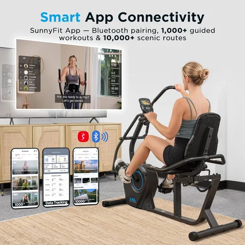 Vista 2 de JLL Smart Cross Trainer Bicicleta estática reclinada con ejercitadores de brazos, máquina estacionaria de resistencia magnética de 8 niveles, LCD