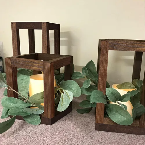 Vista 5 de Farol de madera para velas, juego de 3 faroles de boda para decoración rústica, decoración de granja, boda rústica, baby shower de 6 pulgadas, 9