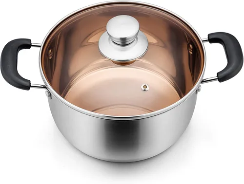 Vista 10 de P&P CHEF Olla de 3 cuartos de galón con tapa, olla de cocina de acero inoxidable para sopa, asas dobles a prueba de calor con tapa visible, apta