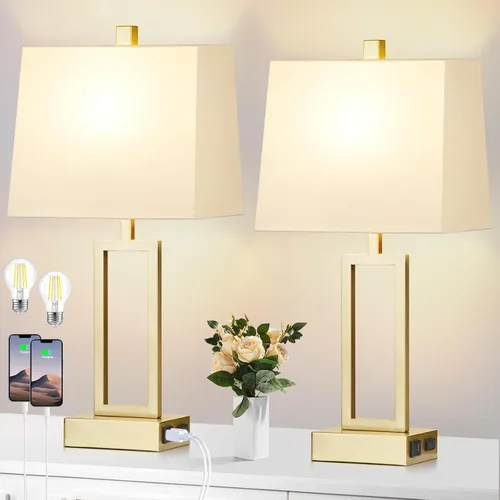 Vista 12 de Lolikit Lámparas de mesa con control táctil de 23.5 pulgadas, lámpara de noche de metal para dormitorio, juego de 2 con puertos USB A+C y salida