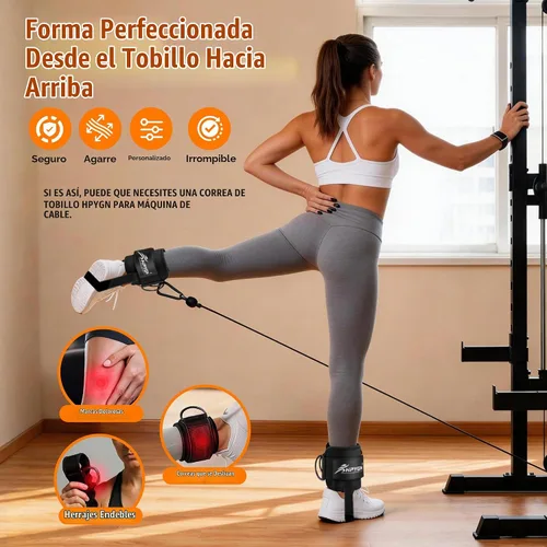 Vista 3 de Brazalete de tobillo para máquina de cable, brazaletes acolchados para patadas de máquina de cable, ejercicios de glúteos, extensiones de piernas