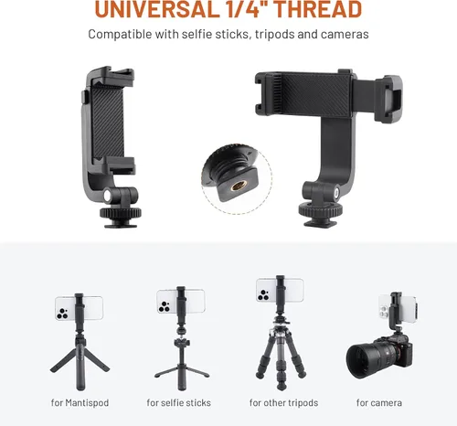 Vista 4 de Soporte de trípode para teléfono iPhone con 2 soportes de zapata fría (versión mejorada), soporte de disparo vertical y horizontal, de 2.36 a 3.62