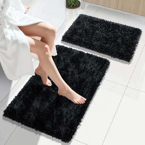 Vista 22 de Yimobra Juego de 2 alfombras de baño, alfombra de baño suave y absorbente y alfombra de inodoro en forma de U con respaldo antideslizante, alfombras