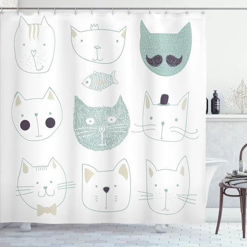 Vista 41 de Ambesonne Cortina de ducha retro, diseño clásico de rayas verticales, imagen, imagen antigua, obra de arte, juego de decoración de baño de tela
