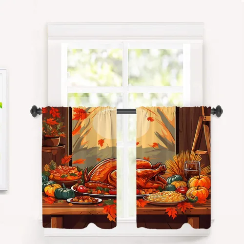 Vista 60 de Cortinas geométricas de cocina para ventanas, color negro, blanco, turquesa, cenefas opacas de poliéster multicapa para cocina, paquete de 2