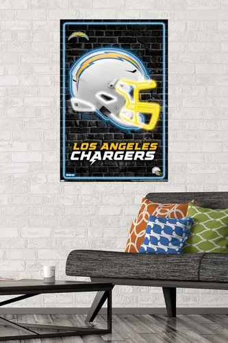 Vista 2 de NFL Los Angeles Chargers - Póster de pared con casco neón 23, 34 pulgadas de largo x 22.4 pulgadas de ancho, versión sin marco