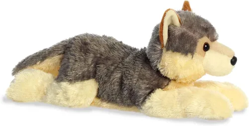 Vista 2 de Aurora® Adorable animal de peluche Grand Flopsie™ Wily Wolf, facilidad juguetona, compañeros atemporales, color gris, 16.5 pulgadas