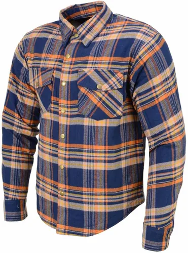 Vista 22 de Camisa de motociclista Milwaukee Leather para hombre, de franela a cuadros con fibra de aramida y armadura - Azul pequeña