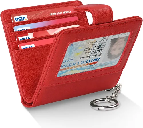 Vista 12 de FurArt Cartera plegable para mujer con 9 ranuras, bloqueo RFID, ventana de identificación, cartera compacta con llavero