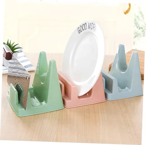 Vista 9 de 2 estantes de plástico para tapa de sartén verde, organizador de cubierta de olla, soporte de almacenamiento para cocina