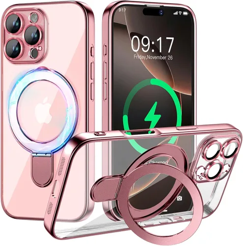 Vista 18 de Funda magnética para iPhone 14 Pro con soporte invisible [compatible con MagSafe] [protector completo de lente de cámara]