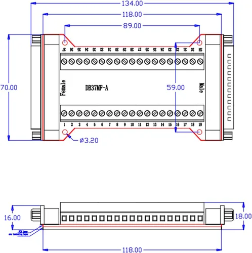 Vista 6 de 2 unids DB37 macho a hembra Terminal Breakout Board, RS232 D-SUB Serial a 37 Pin en una placa de ruptura Puerto sin soldadura Bloque de terminales
