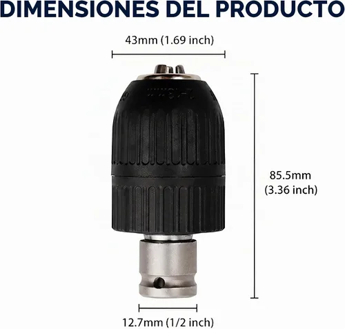 Vista 2 de Portabrocas sin llave de 2-13 mm, adaptador de conversión de cambio rápido con 1/2 pulgada de rosca 20UNF, adaptador hembra cuadrado de 12,7 mm