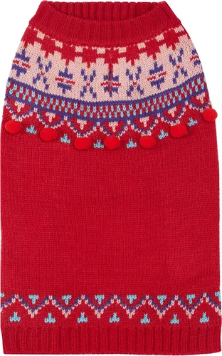 Vista 15 de Blueberry Pet Let It Snow Suéter Clásico Feo de Navidad con Capucha y Diseño de Copos de Nieve para Perro en Rojo y Blanco, Longitud de Espalda 12