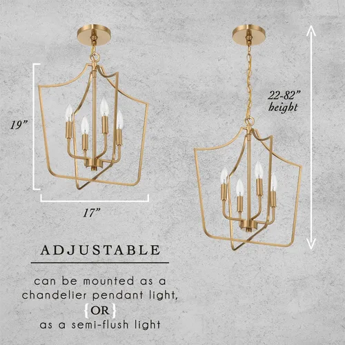 Vista 3 de Creative Co-Op Constance - Lámpara de techo estilo candelabro de metal cónico con 4 luces, color dorado cepillado