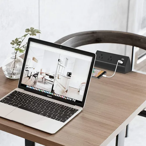 Vista 7 de CCCEI Regleta de alimentación de escritorio con puerto de carga rápida USB C de 20W, Protector contra sobretensiones blanco de 800J con abrazadera