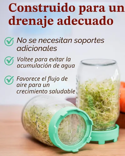 Vista 2 de Elementi - Tapas para germinar para tarros de boca ancha (juego de 2), kit de tarro de germinación para brotes orgánicos, kit de cultivo de brotes