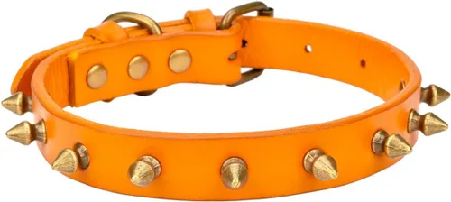 Vista 9 de Collar de cuero vacuno genuino ajustable para gatos y cachorros de perro, A-ROJO
