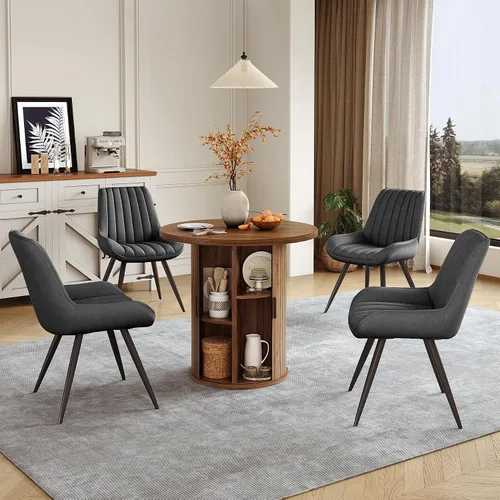 Vista 124 de Miereirl Moderno juego de comedor de 5 piezas para mesa redonda de madera de 4,31.5 pulgadas con estante de almacenamiento semiabierto y puerta