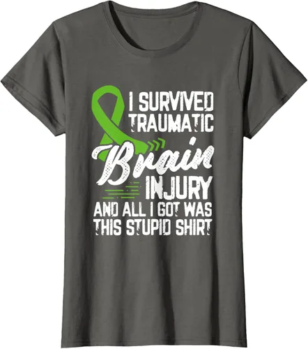 Vista 7 de Camiseta traumática con cinta verde para concienciación de lesiones cerebrales traumáticas I survived TBI, Negro, S
