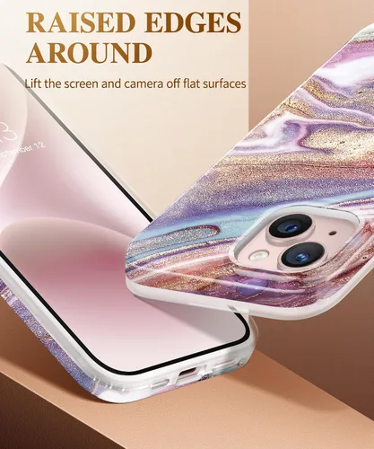 Vista 3 de GVIEWIN Funda de mármol para iPhone 13, con protector de pantalla y protector de lente de cámara