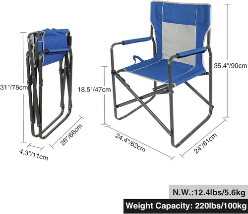 Vista 3 de Sillas plegables de acero para adultos, resistentes, portátiles, ligeras, para campamento, exteriores, interiores, para patio, césped, viajes, Azul