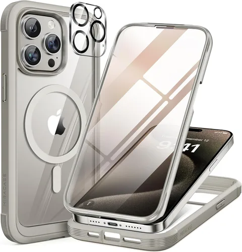 Vista 40 de Miracase - Funda magnética para iPhone 13 Pro Max de 6.7 pulgadas (compatible con MagSafe), transparente, completo, protector de pantalla de vidrio