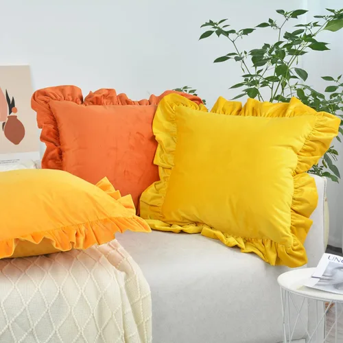 Vista 3 de Jemiipee Juego de 2 fundas de almohada de terciopelo con volantes para sofá, juego de 2 fundas de almohada decorativas con volantes de 18 x 18