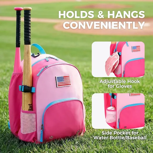 Vista 5 de Choco Mocha TBall Bag - Mochila de béisbol y sóftbol para niños pequeños con soporte para murciélagos