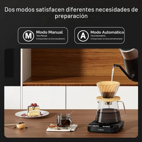 Vista 3 de Ultrean Báscula de café de 5.9 pulgadas, báscula de café recargable con temporizador, precisión de 6.6 lbs/0.00 oz para verter y gotear, báscula