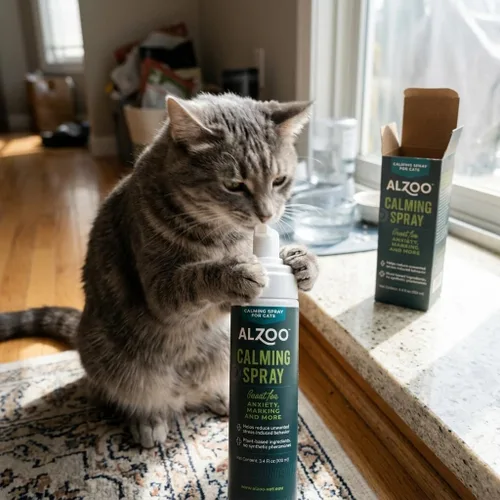 Vista 9 de ALZOO Spray calmante para gatos, a base de plantas, alivio del estrés y la ansiedad, con Nepeta Cataria, sin feromonas sintéticas, alivio del estrés
