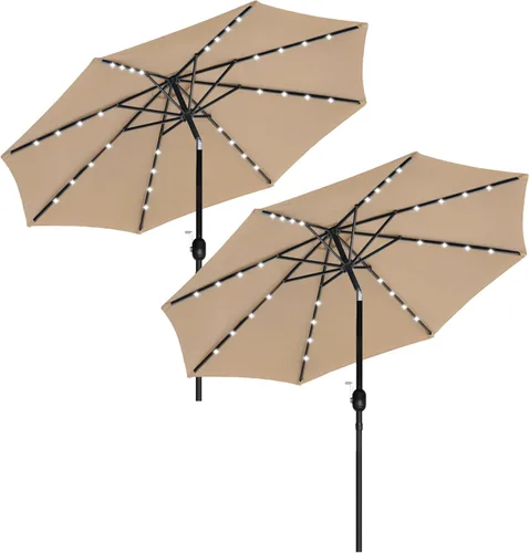 Vista 11 de HealSmart Sombrilla de patio de 7.5 pies con botón de inclinación/manivela, sombrilla de mesa al aire libre, 6 varillas resistentes para jardín