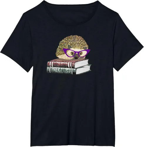 Vista 11 de Adorable erizo libro NERD playera de manga corta, Marino Negro