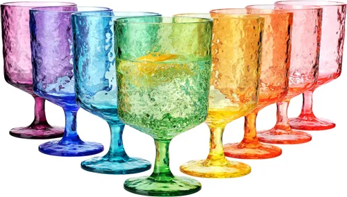 Vista 4 de KX-WARE Copas de vino de acrílico Iceberg de propósito múltiple, copas de vino de plástico con tallo de 12 onzas, juego de 8 negras