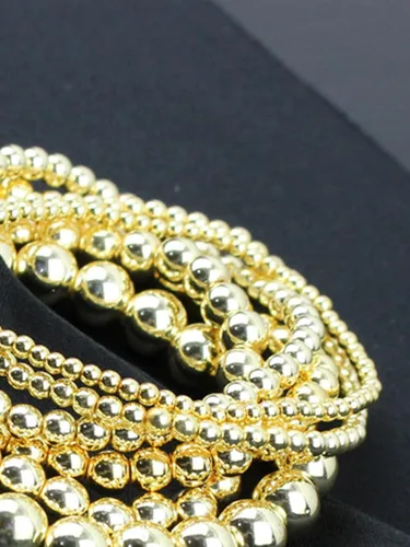 Vista 7 de Long tiantian Pulsera de cuentas de oro para mujer, pulseras apilables de cuentas doradas, pulsera elástica de 3 piezas, pulsera de cuentas